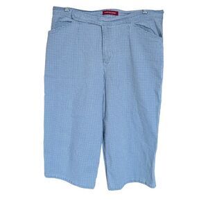 Blue Checkered Cotton Shorts Gingham Comfort Elastic Waist Plus Size cottagecore